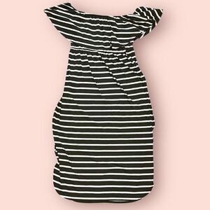Black and White Striped Off-the-Shoulder Maxi Dress